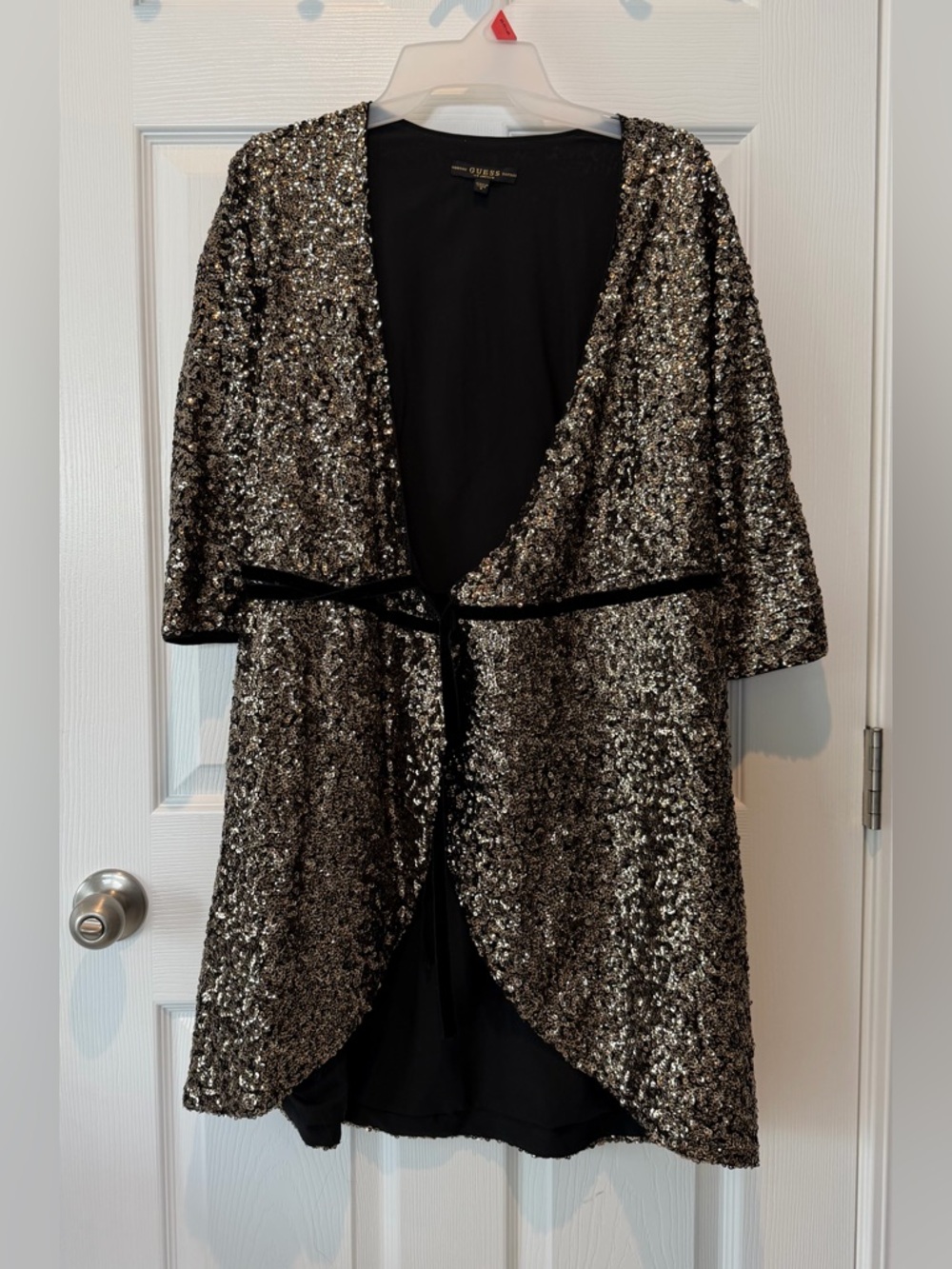 GUESS Black & Gold Sequin Wrap Dress